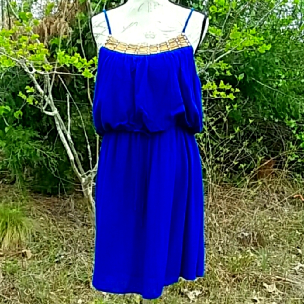 New Millenium Blue Purple Greek Style Flowing Dress L